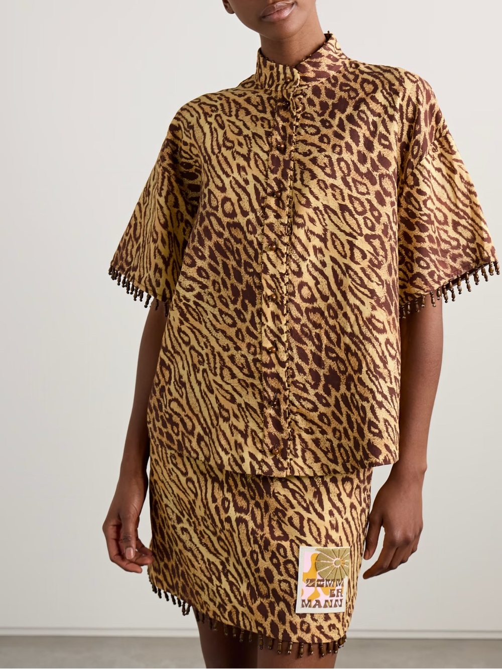 Zimmermann Coco Bead Embellished Leopard Print Cotton Shirt US 12 AU 4 Loose NWT